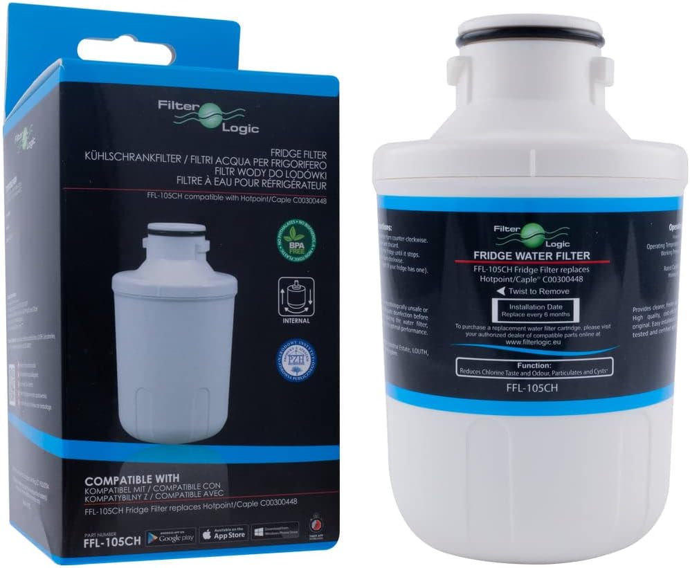 FilterLogic FFL-105CH | Refrigerator Water Filter Compatible with MFCMG14211FR MFCMG14211F Microfilter Compatible with Hotpoint C00300448 Compatible with Caple Fridge Cartridge