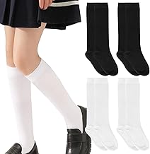 WiseJoy 4 Pieces Knee High Socks, School School High Stockings Cotton for Uniform and Sport, High Socks Children, Cotton Socks for Women Unisex, white, One size