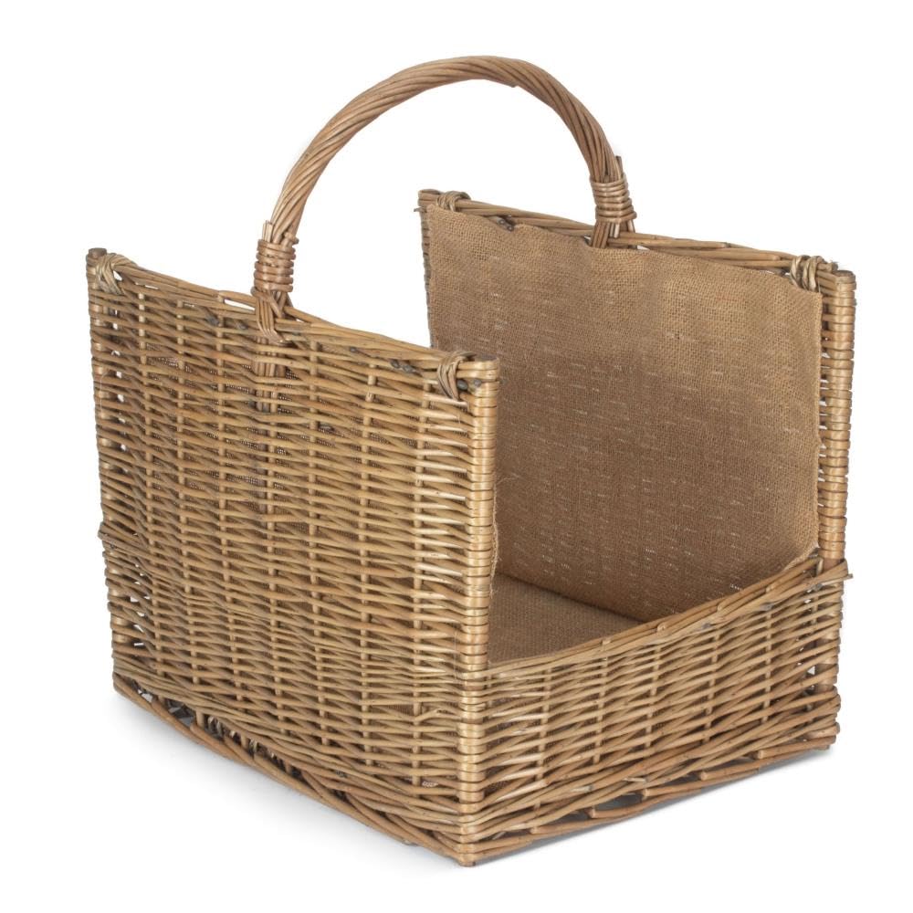 Red Hamper Red/Brown Hamper Antique Wash Open End Wicker Log Basket