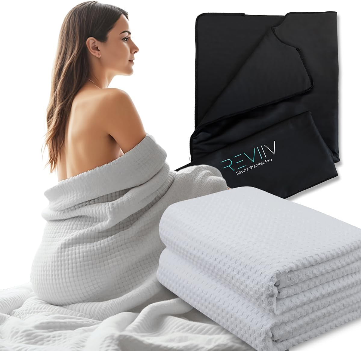 REVIIV Sauna Blanket Towel Insert - 2 Pack Light Grey 100% Cotton Waffle - Home Infared Sauna Sessions Without The Cleanup - Absorbent and Quick-Drying Sauna Towels