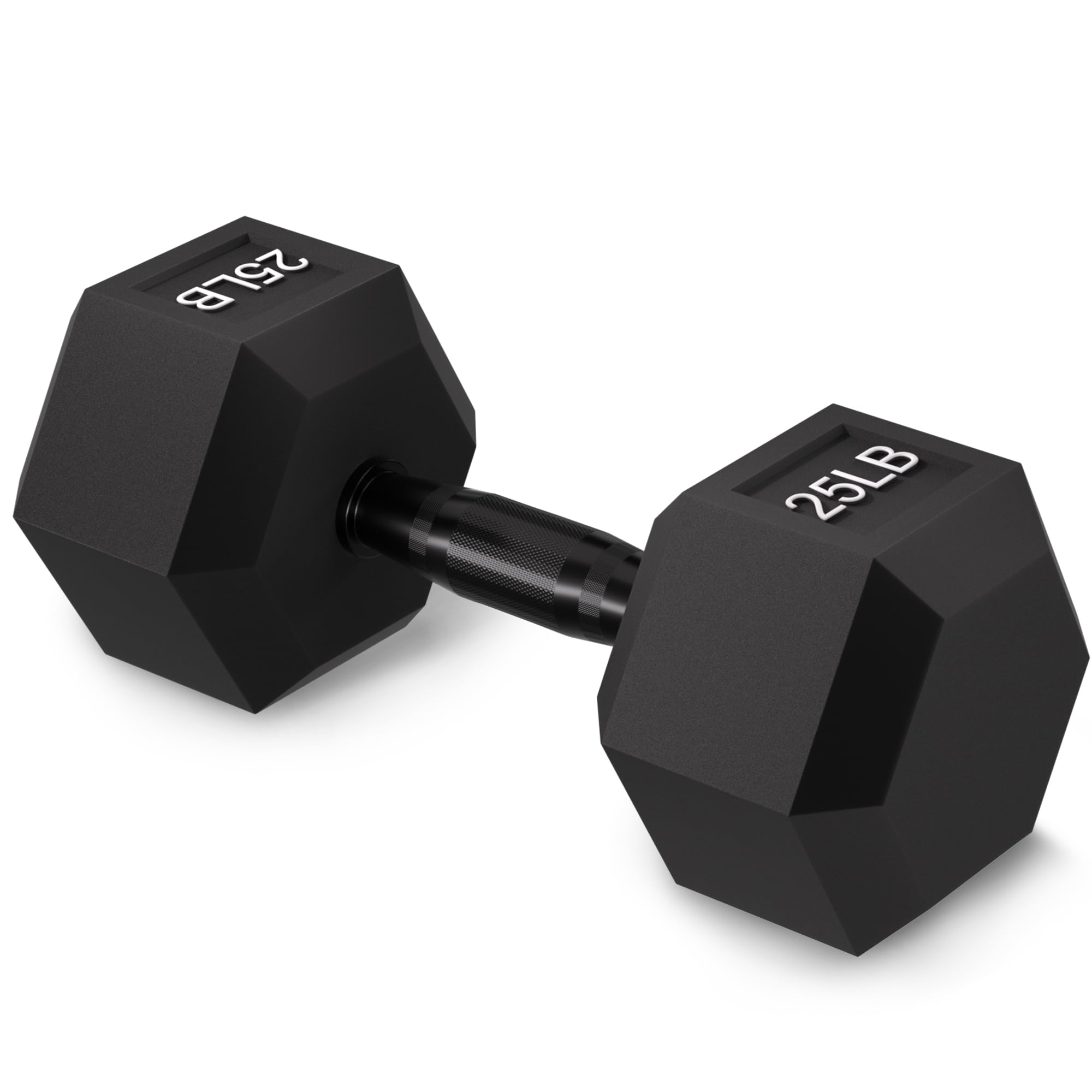 Fitvids Rubber Encased Exercise & Fitness Hex Dumbbell, Hand Weights with Anti-Slip Metal Handle for Home Gym, Multiple Sizes, 25LB Single