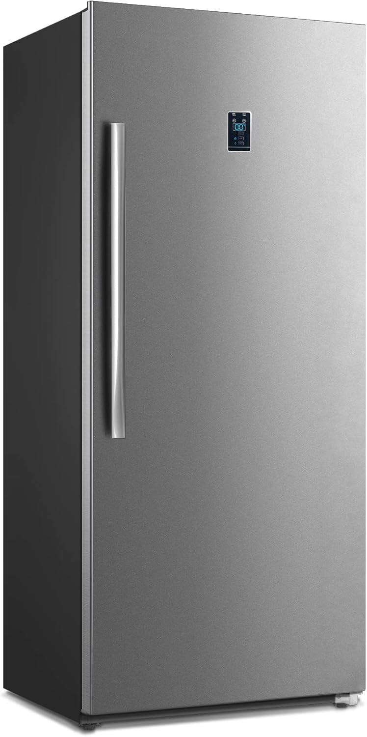 21 Cu.Ft Convertible Upright Freezer Refrigerator, Stand Up Refrigerator 115v, Garage Vertical Freezer with Single Door, Frost Free, Stainless Steel, Lock