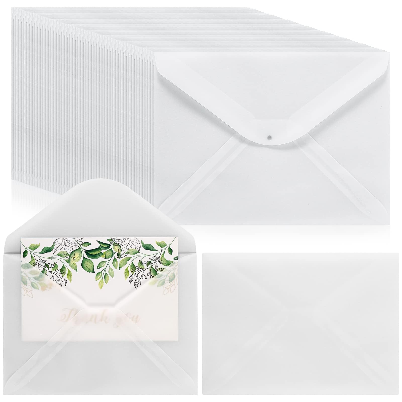 Envelopes, Translucent Paper Envelopes,Vellum Envelopes, 125mm x 175mm Envelopes, for Invitation Postcard Envelopes, White Vellum Greeting Card Envelopes for Wedding Birthday Party (White(50pcs))
