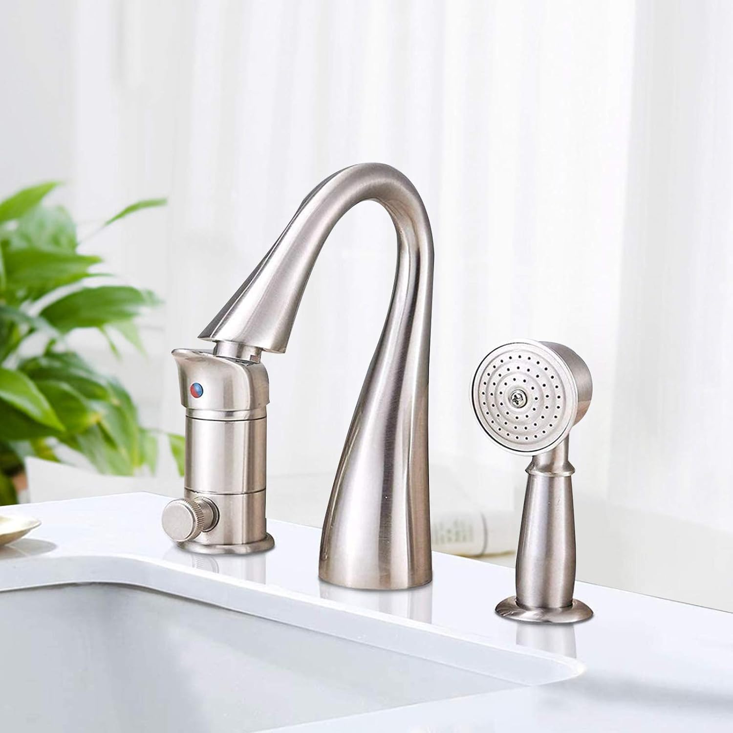 🛒 Flаѕh Sаlе Saeuwtowy Brass Bathtub Faucet/Tap Waterfall 3 Holes Shower and Bathtub Faucet Brushed Nickel Bathtub Faucet Set Single Knobs with Handheld Shower Bathtub Faucet and Shower Set