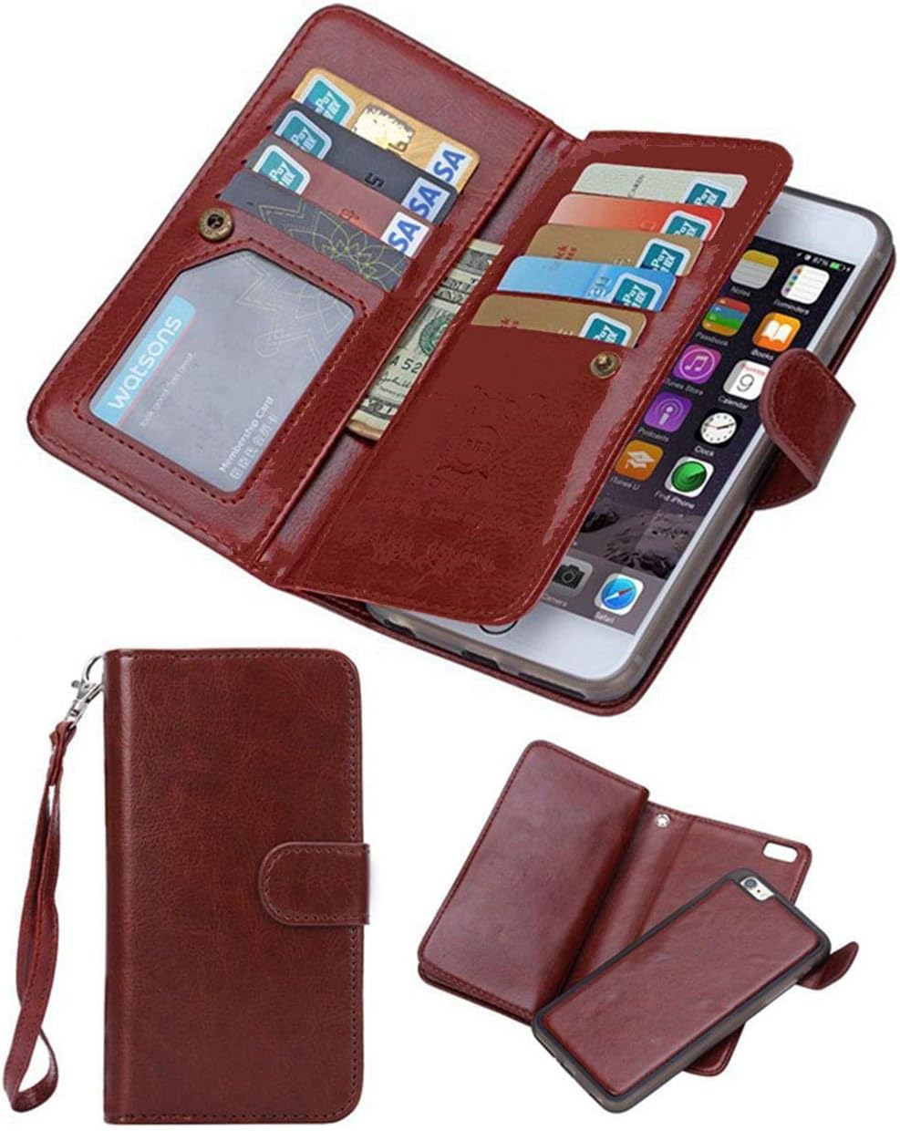iPhone 8Plus iPhone 7Plus Wallet Case,Valentoria Leather Wallet Case Magnetic Detachable Slim Back Cover Card Holder Slot Wrist Strap(iPhone 7 Plus, Brown)