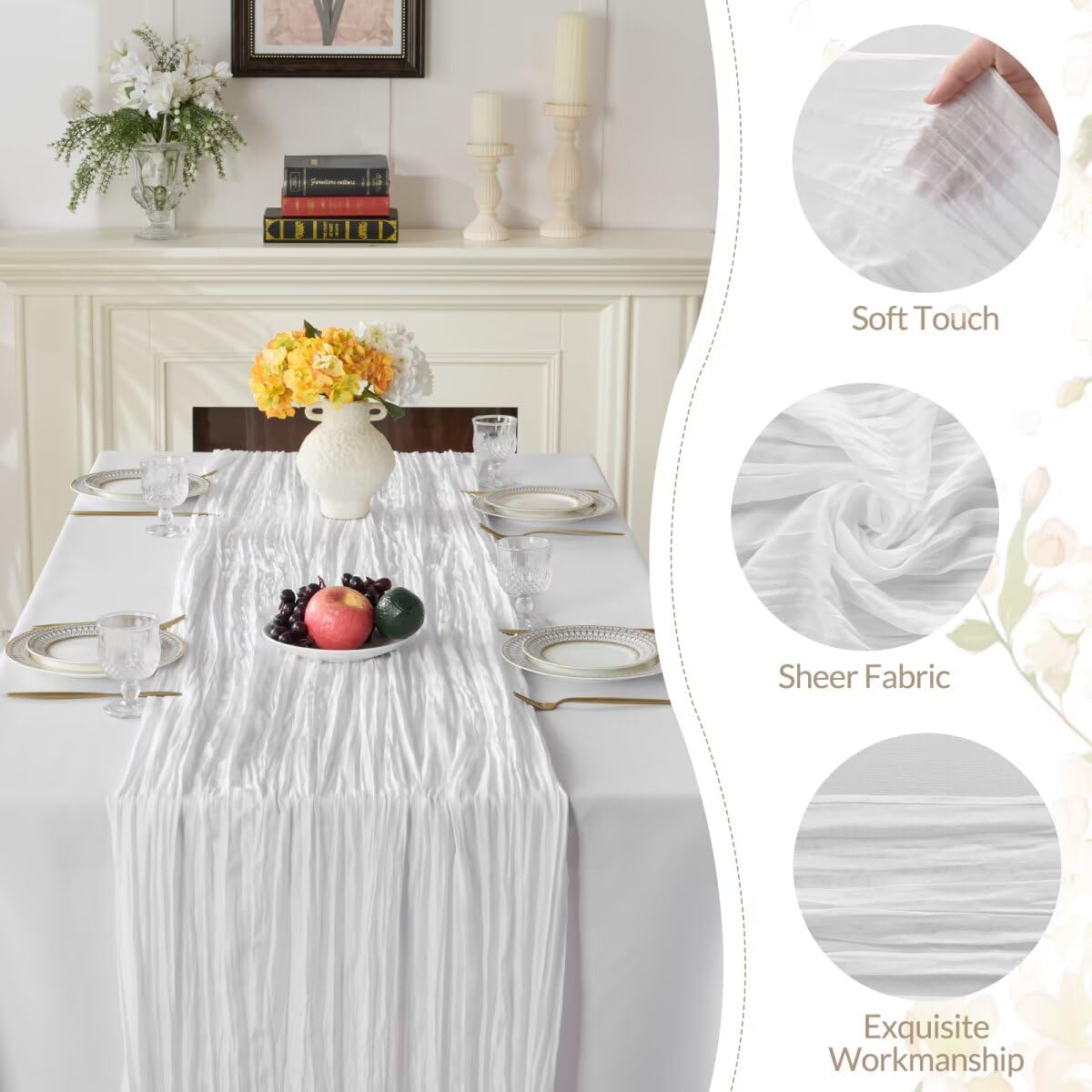 6 Pack White Cheesecloth Table Runner 35"×120" Gauze Fabric Table Runner Rustic Sheer Runner for Wedding Birthday Baby Shower Party Table Decoration White 6 Pack