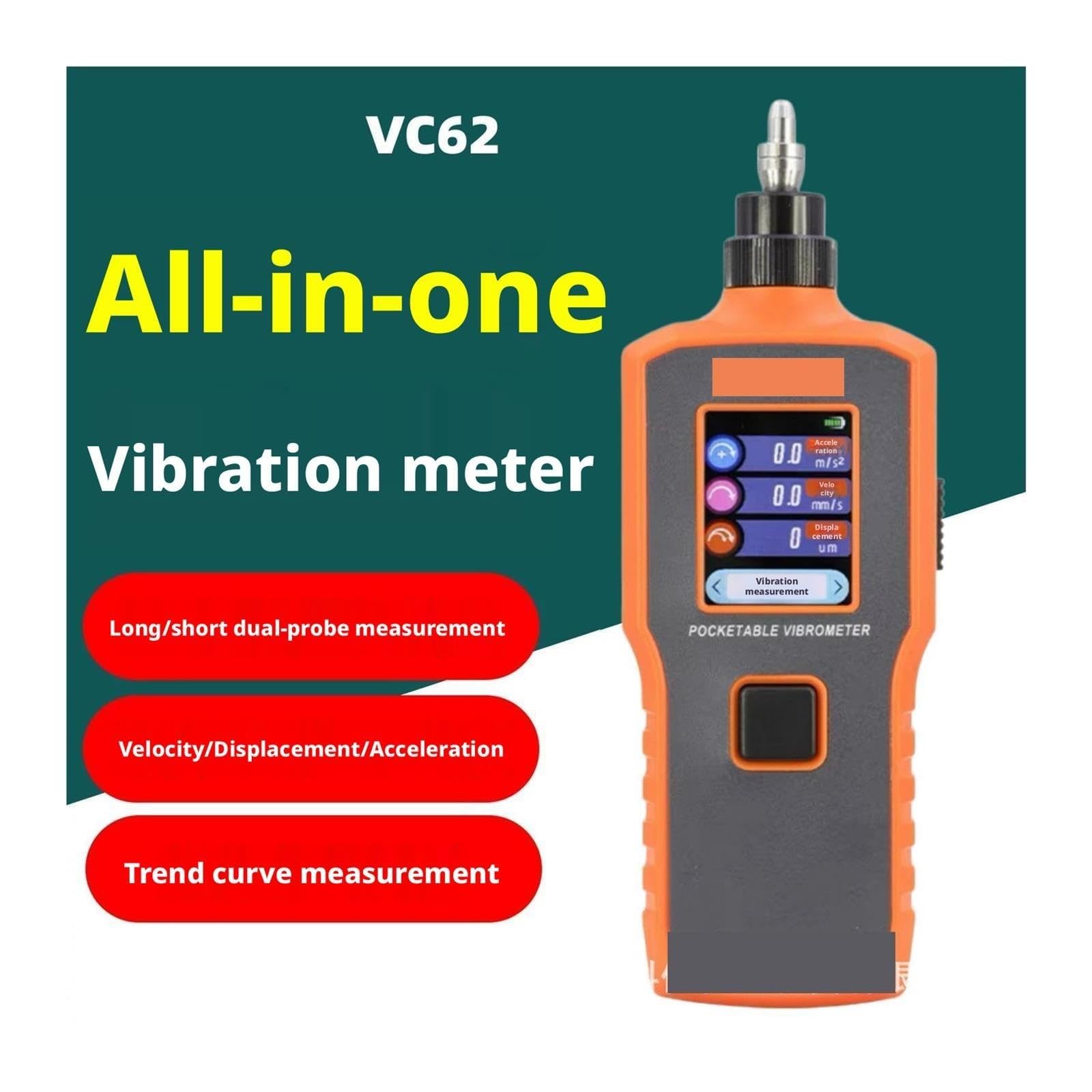 Medidores de Vibración, Vibrómetro digital portátil con medidor de vibración integrado VC62