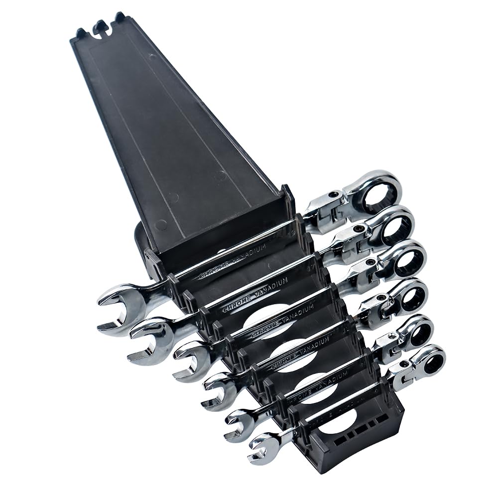 Chiavi A Cricchetto Set di Chiavi a cricchetto, metrico 8mm-19mm, Set di Chiavi combinate con Testa Flessibile in Acciaio al Cromo vanadio con cremagliera Acciaio(10 PCS 6-19mm)
