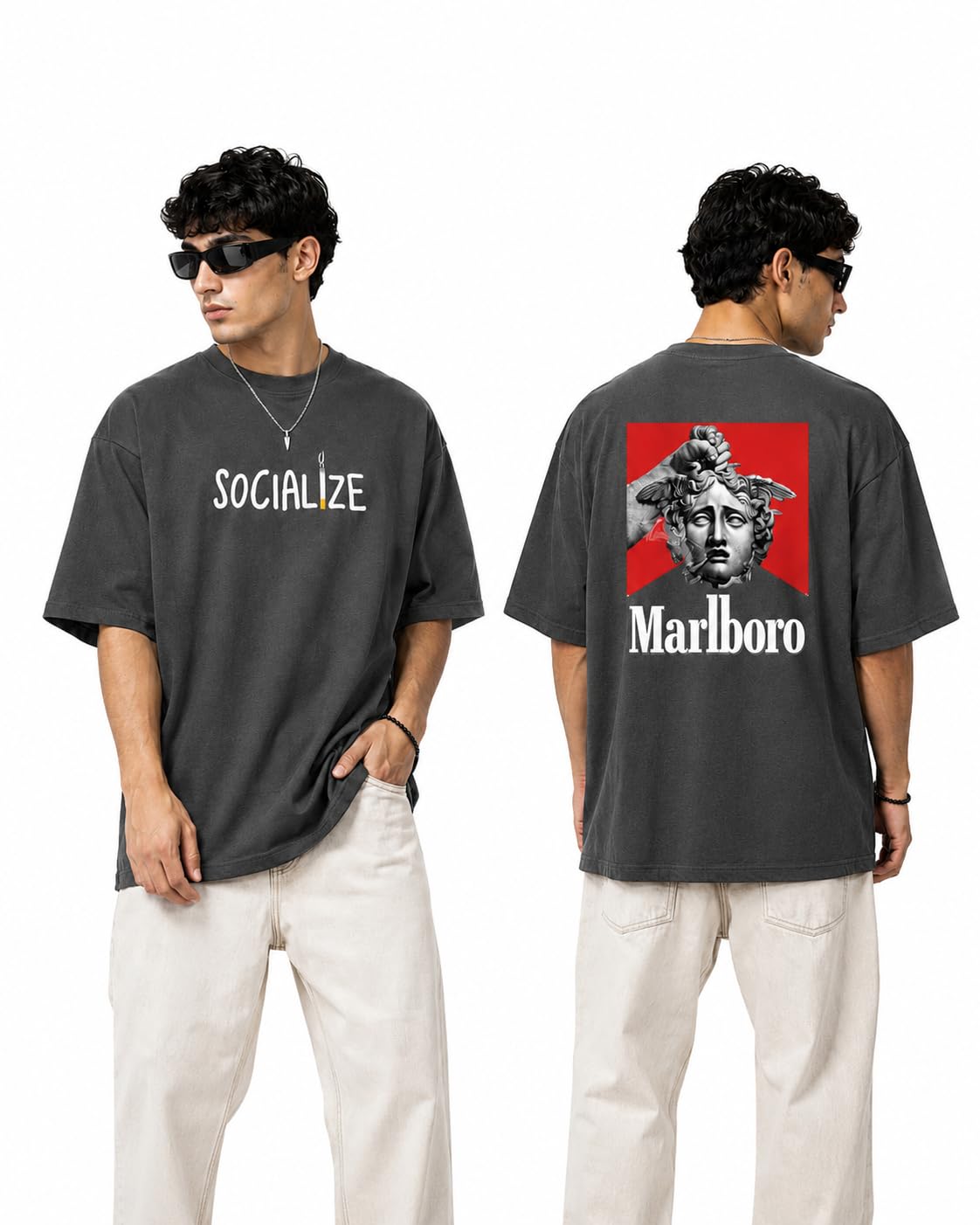 Oversized T-Shirt for Men Women | Socialize Marlbor_o Graphic Tees | OTS21-picture-14