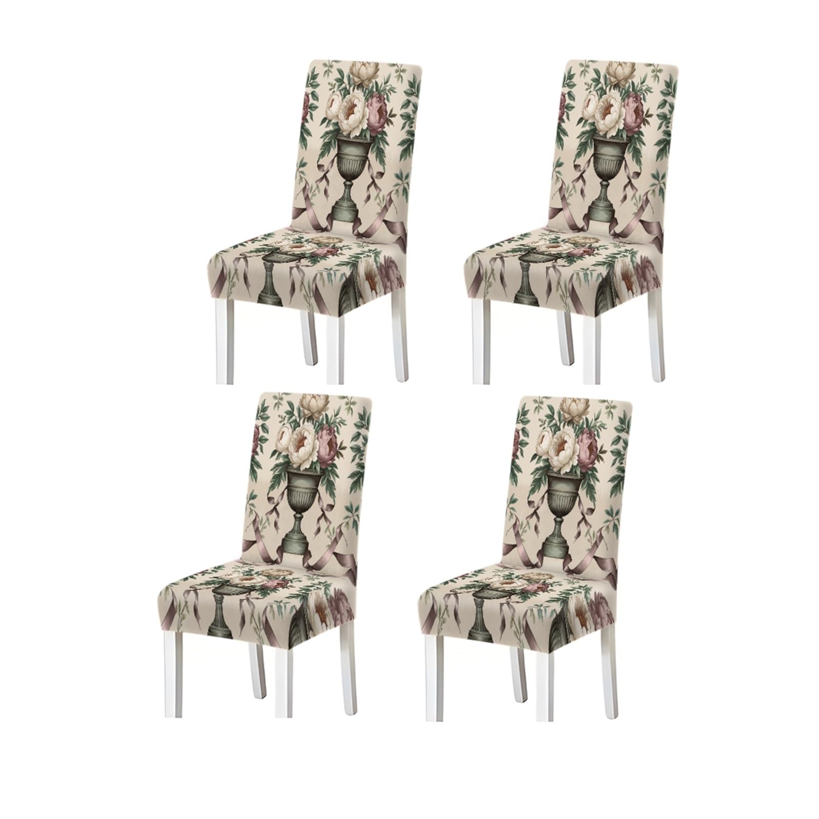 BOSUYBN Vintage Peony Urn Floral Print Stretch Dining Chair Covers, For Home Kitchen Dining Room Party, 2/4/6 PCS Furniture Protectors for Home Dining Room(4PCSChair cover)