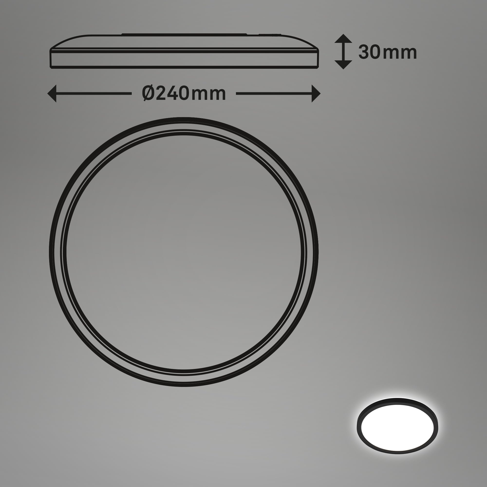 BRILONER - Lámpara de techo LED con detector de movimiento 3m de alcance IP44, color de luz blanco neutro, lámpara de baño, 24x3 cm, negro