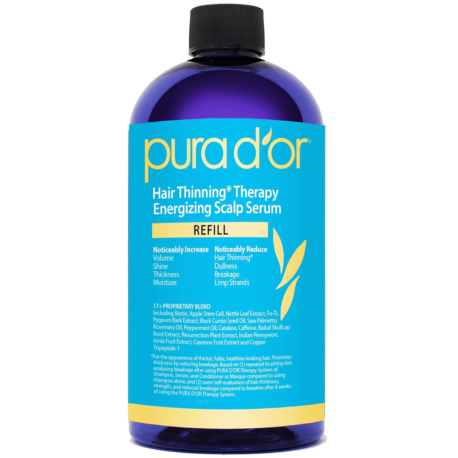 PURA D’OR 24 Oz Hair Thinning Therapy Energizing Scalp Serum Revitalizer – LARGE Refill Bottle – Argan Oil, Biotin, Caffeine, Stem Cell & Catalase, All Hair Types, Men & Women