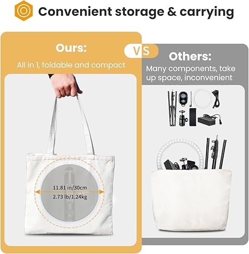 Miniatura 4 de TARION Anillo de luz plegable con soporte, anillo de luz para selfie de 11.8 pulgadas con soporte para teléfono y soporte de zapata fría, altura y