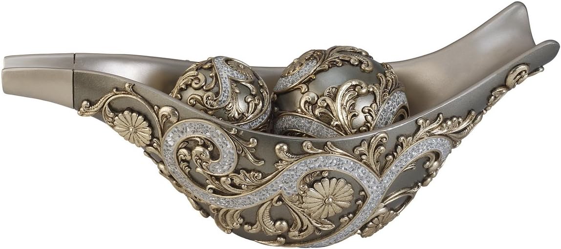 OREInternational Silver Vine Decorative Bowl with Spheres, Multi-Colour, 31.75 x 31.75 x 20.32 cm