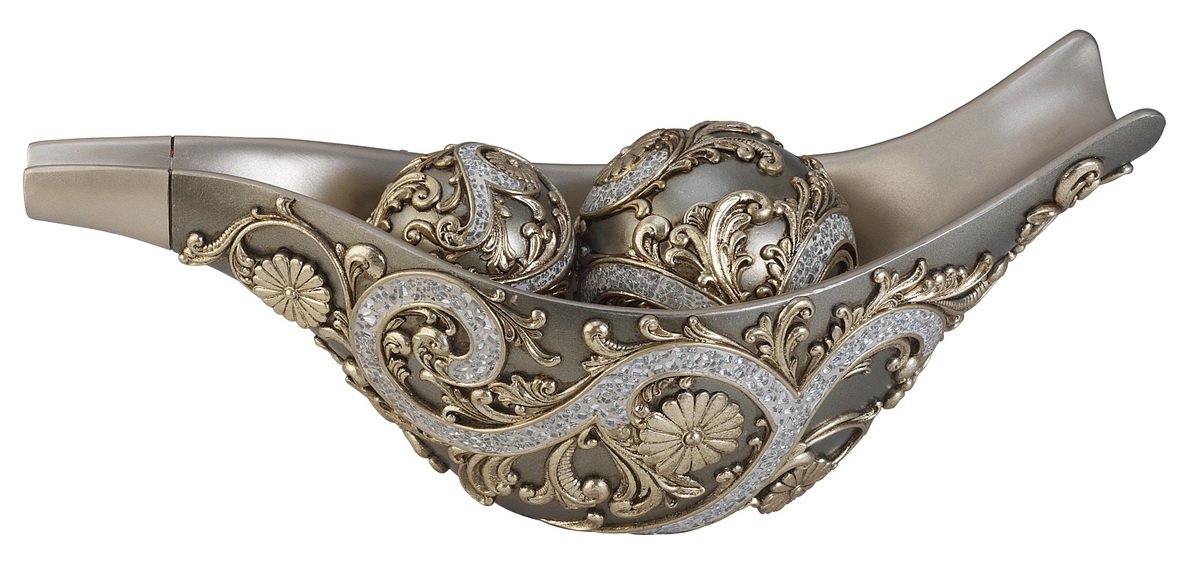 OREInternational Silver Vine Decorative Bowl with Spheres, Multi-Colour, 31.75 x 31.75 x 20.32 cm