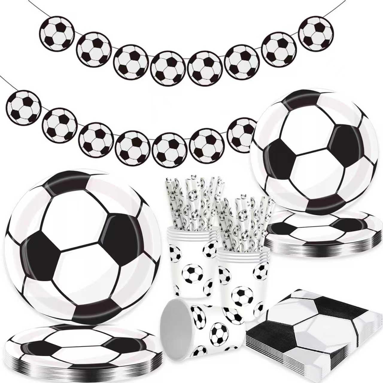 127PCS Football Party Tableware Set, 25 Guests, Football Paper Plates, Cups, Napkins, Straws and Soccer Banners for Sports Soccer Theme Birthday Party Decorations