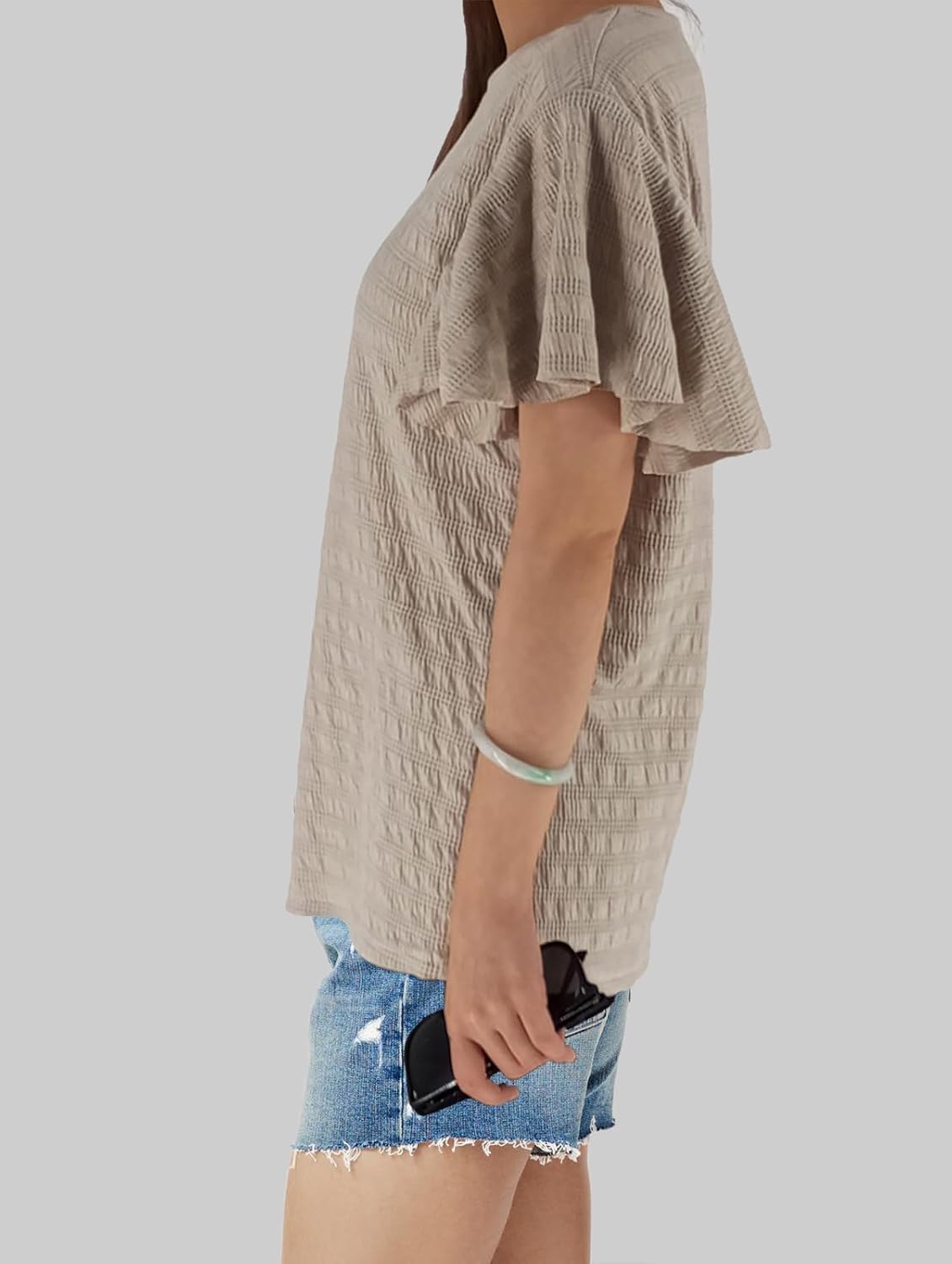 Women's Stirped Print Ruffle Short Sleeve T-Shirt Summer Tops Casual Round Neck Loose Fit Blouse Shirts - Image 7