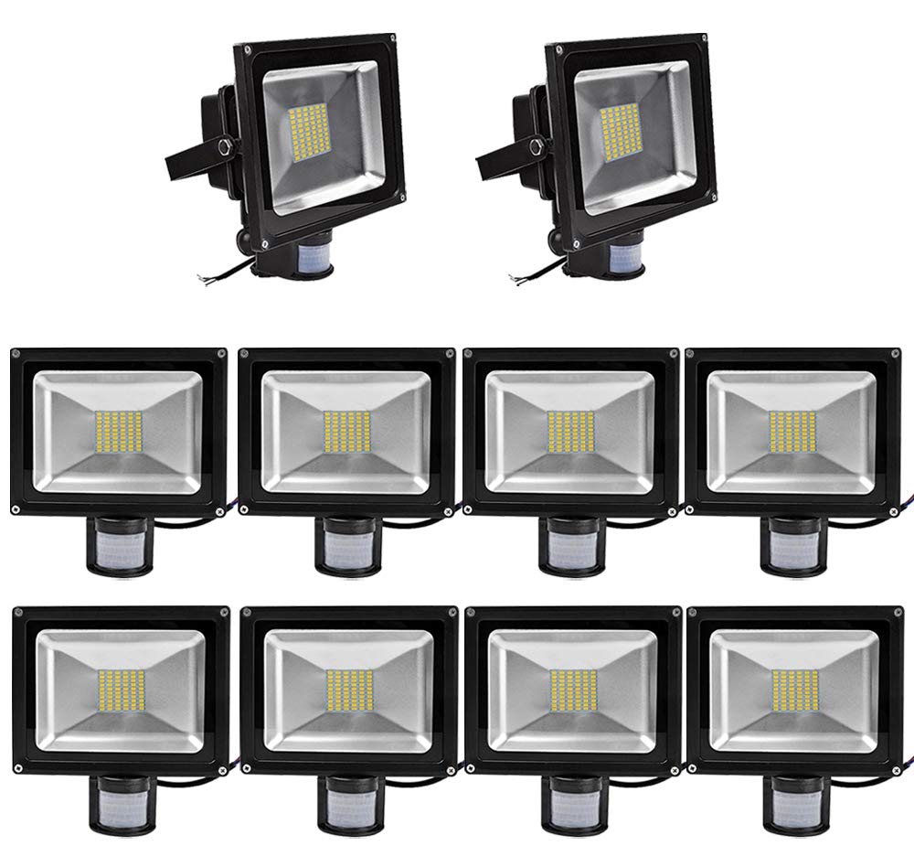 10pcs 50W LED SMD Strahler Fluter Außen Flutlicht Strahler mit PIR Bewegungsmelder Fluter Wasserdicht IP65 Aluminiumkörper Schwarz Warmweiß AC 85 ~ 265V