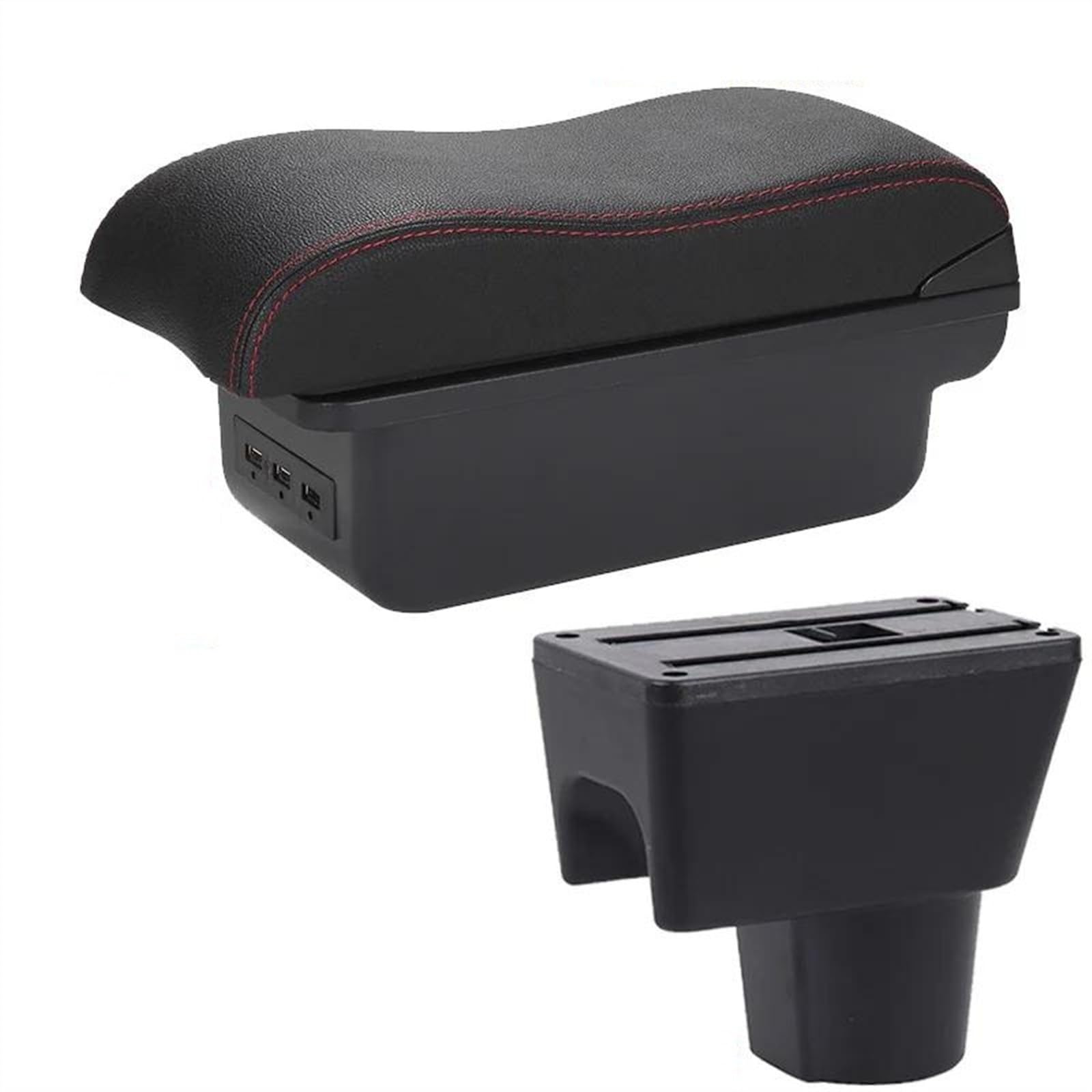 NOHEEU Armrest Box With Multifunctional Support PU Upholstered Car Interior Modification Accessories For Terrano 3 2012-2018(B1 Black red 3USB)