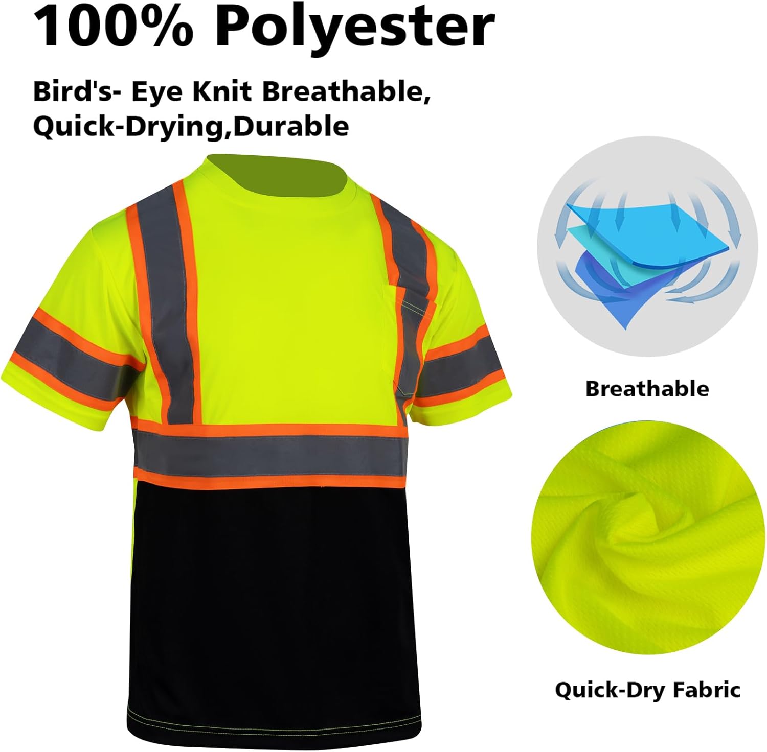 VENDACE Hi Vis Reflective Safety Shirts for Men ANSI Class 3 High Visibility Construction Work T Shirt(Yellow,2XL) - Image 5