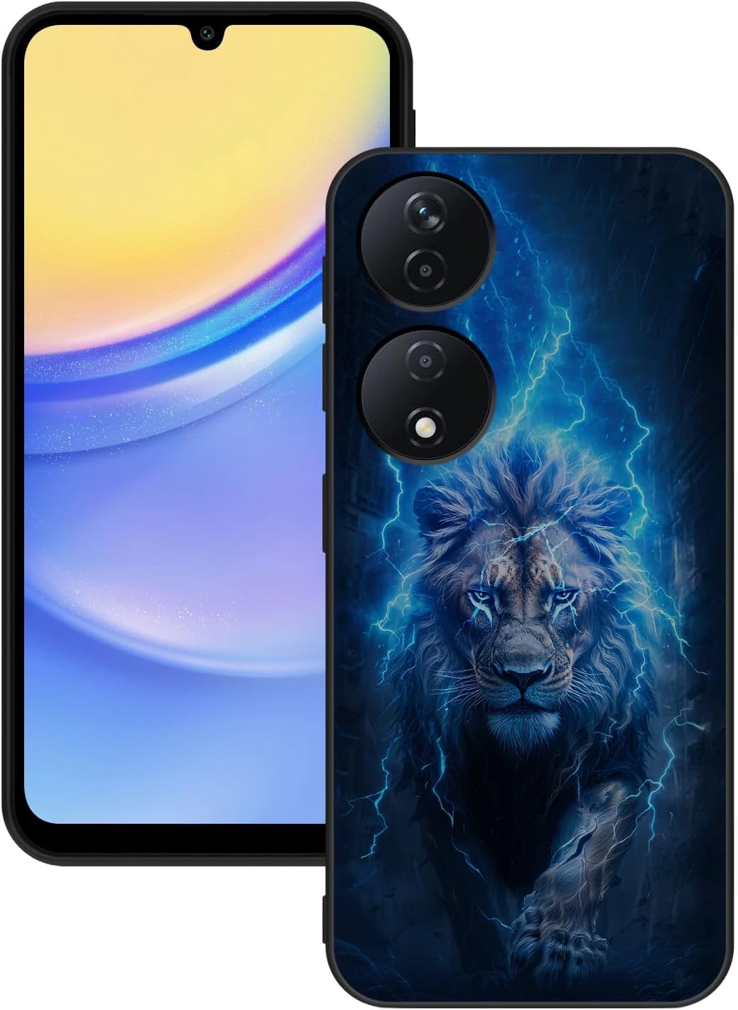 Cover per Honor 90 Smart 5G Custodia Morbida in Silicone Nero Sottile Cover Posteriore Antiurto Protettiva Cover per Telefono con Motivo Cover per Honor X7B – Leone Blu