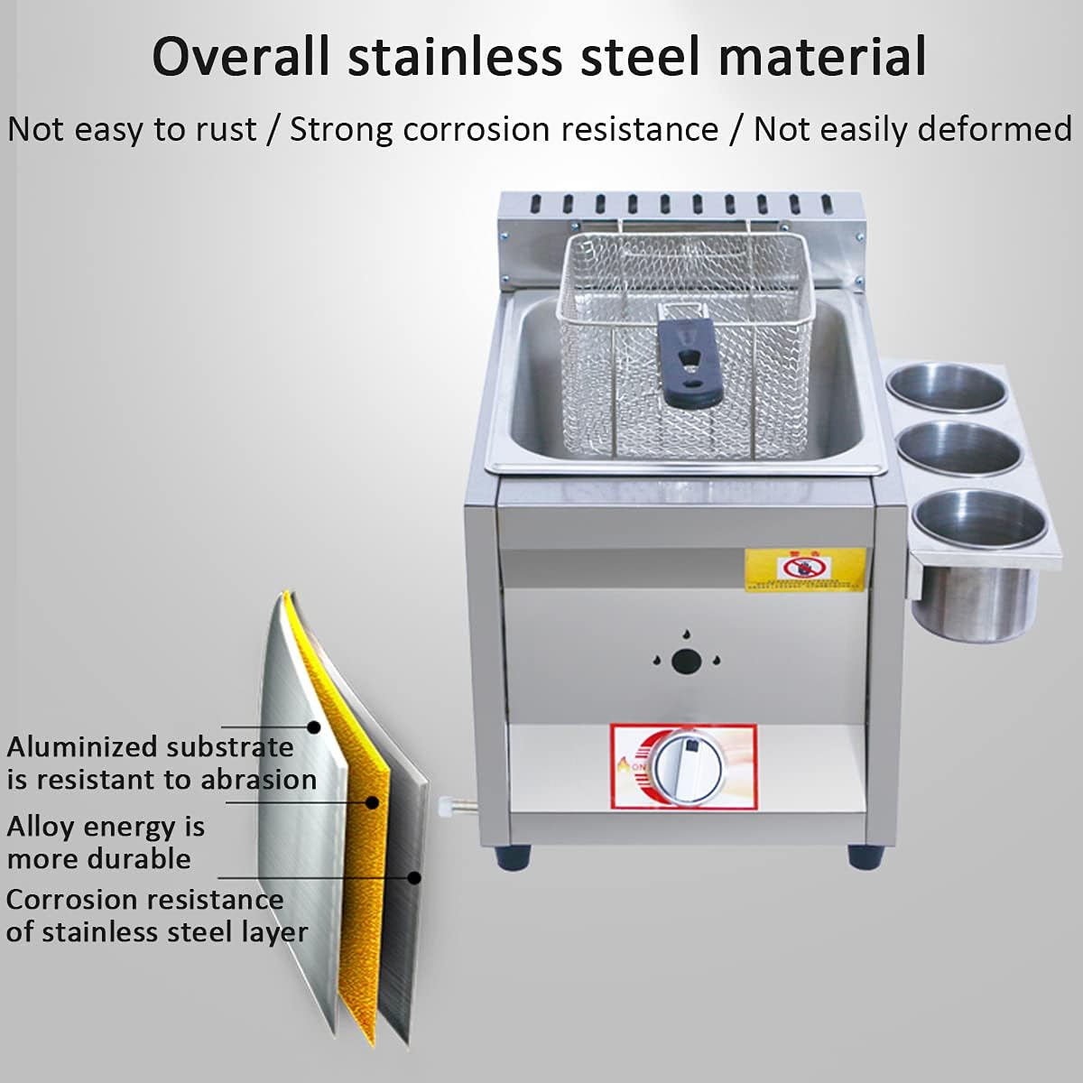 Gas Fryer Stainless Steel LPG Fryer Adjustable Firepower Large Capacity Fryer with Baskets and Lid Easy Clean for Commercial Restaurant Home Kitchen