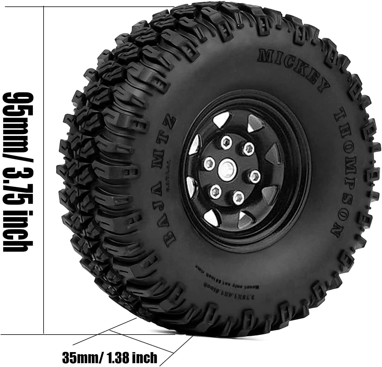 KINGCOO RC, set di 4 cerchioni in metallo RC Beadlock, con pneumatici in gomma, per auto da 1/10 RC Crawler per Axial AX90069 D90 TF2 Tamiya CC01 LC70 LC80 (95 mm, nero)