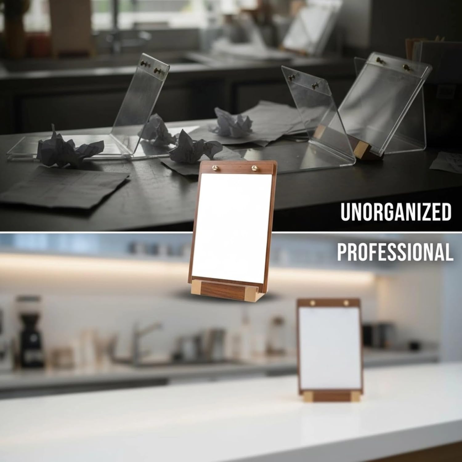 Tabletop Display Stand, 4 Pcs Walnut Wood Menu Holder, 11.7 X 8.3 In, Rounded Edges, For Advertising Weddings Restaurant
