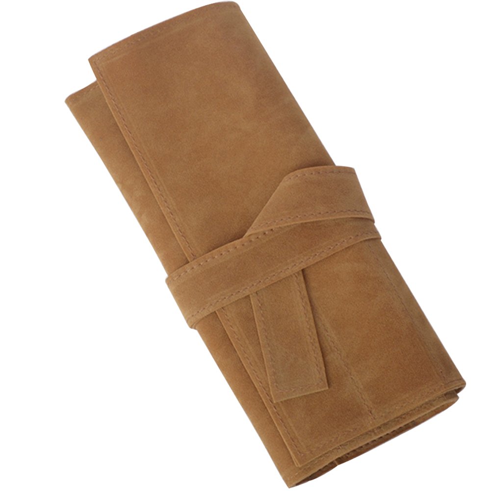 Microfiber Fabric Salon Scissors Bag Roll Up Hair Tools Pouch for Stylist Barber Hairdressers, Light Brown