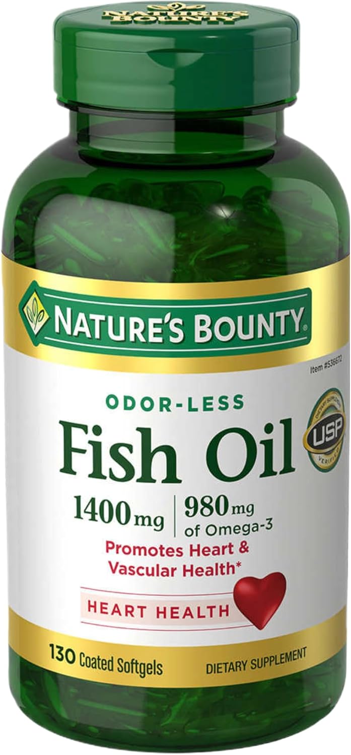 Nature s-Bounty Fish Oil 1400 mg, 130 Coated Softgels Bundle | Provides 980 mg of Omega-3 Promotes Heart & Vascular Health | Odorless, Coated to Minimize Fish Burps | 130 Days Supply