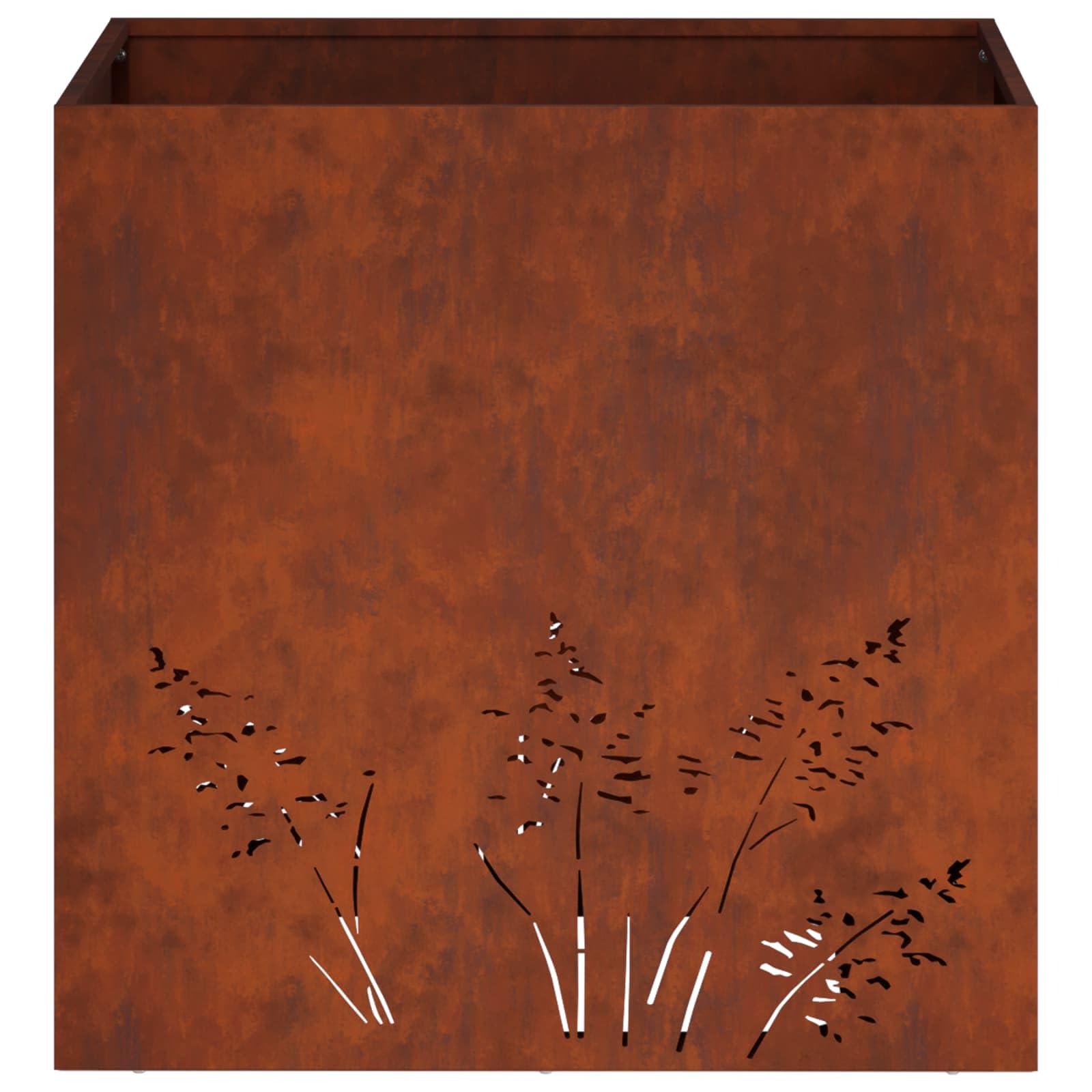 Macetero de jardín con aspecto oxidado, 50 x 50 x 49 cm, acero resistente a la intemperie para exteriores, moderna cama rectangular de jardín, resistente a la intemperie y a los rayos UV