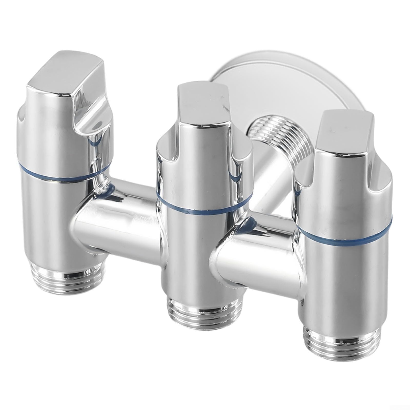 Valvola ad angolo a 3 vie, valvola deviatrice multifunzione per acqua con tripla uscita per rubinetto da bagno e doccia, splitter per lavatrice, lavastoviglie, struttura in acciaio (argento)