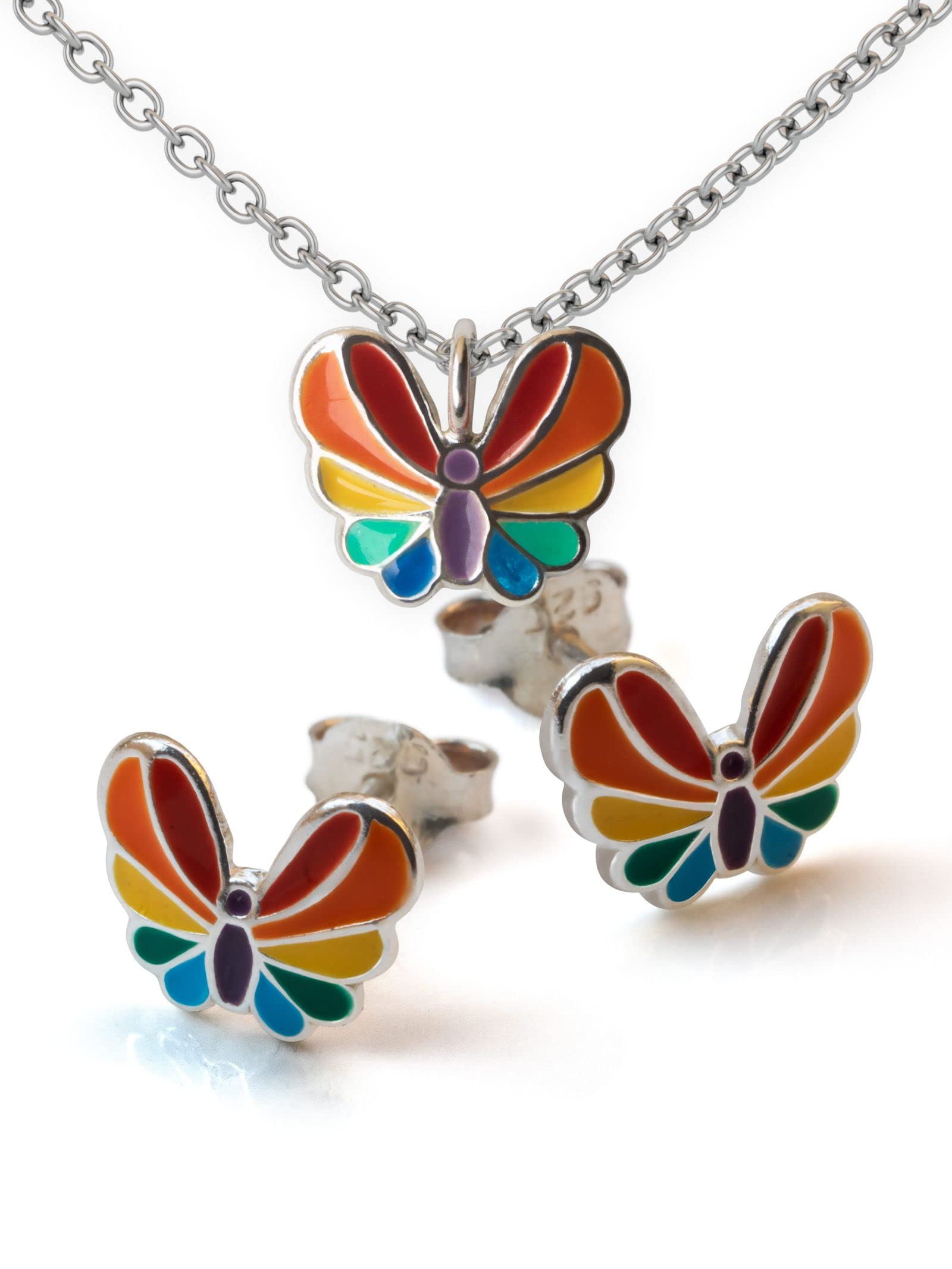 Fly Style Schmetterling Regenbogen Ohrringe Silber 925 für Kinder - Mädchen Ohrringe/Damen