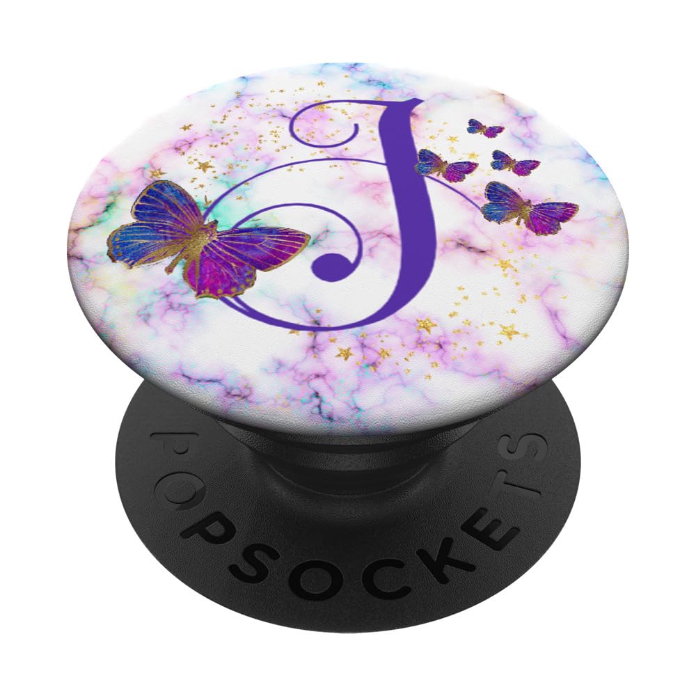 Purple Butterfly Letter J Initial Personalized Monogram PopSockets Adhesive PopGrip