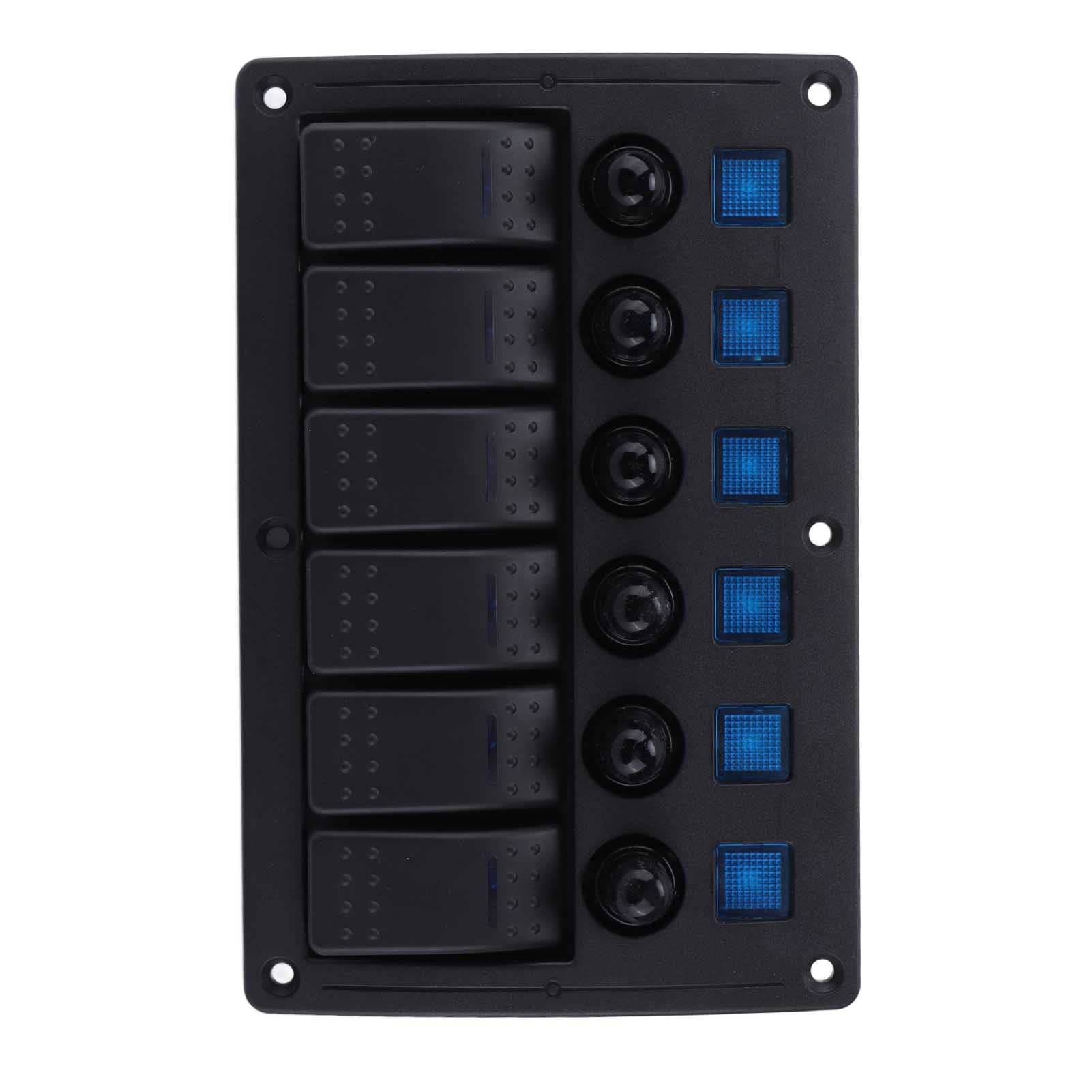 FILFEEL Pannello Interruttori a Bilanciere a 6 Gang con Porte di Ricarica USB, Indicatore LED Blu 12V-24V, IP65 per Barche, SUV, Trattori, Yacht e Veicoli