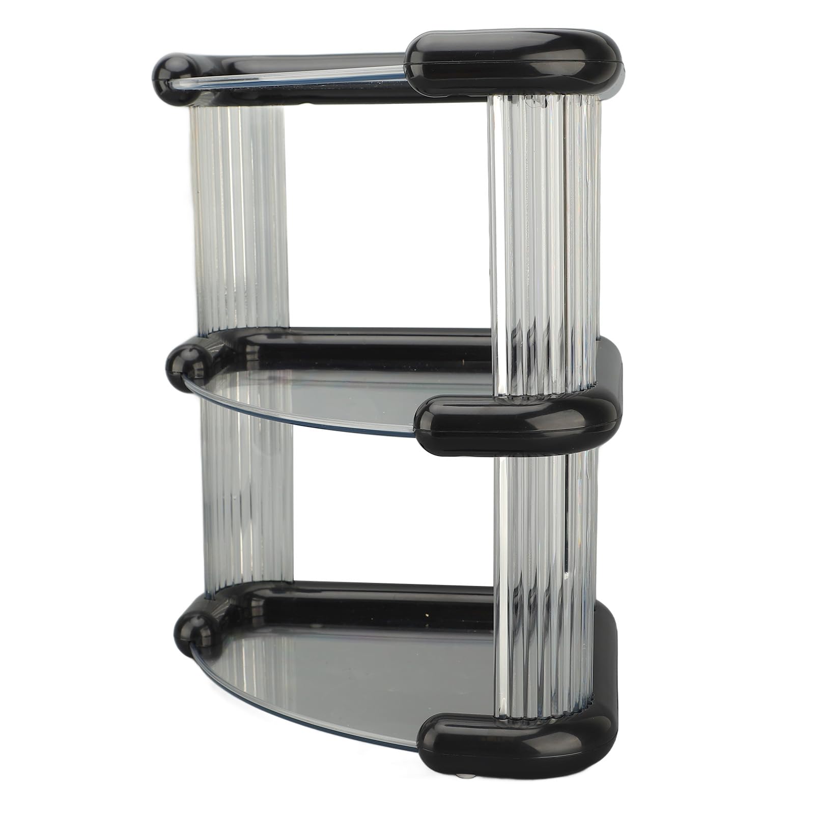 Scaffale angolare multiuso a 3 ripiani, per bagno e cucina, salvaspazio, per ceramica, cibo e altro, design nero trasparente