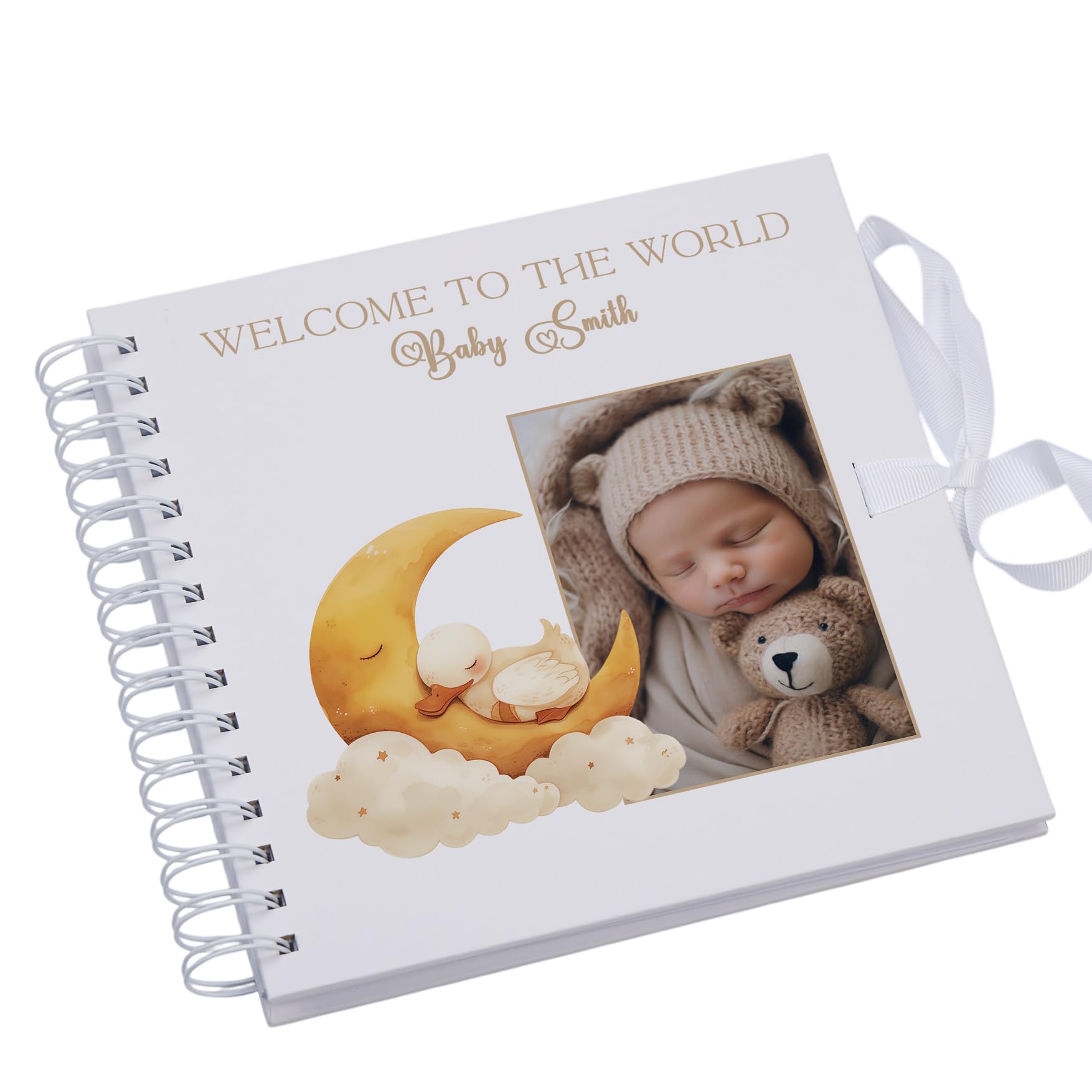 Personalised Welcome To The World Baby Scrapbook Cute Sleeping Animals Design Memory Book Special Keepsake Album (Duck)