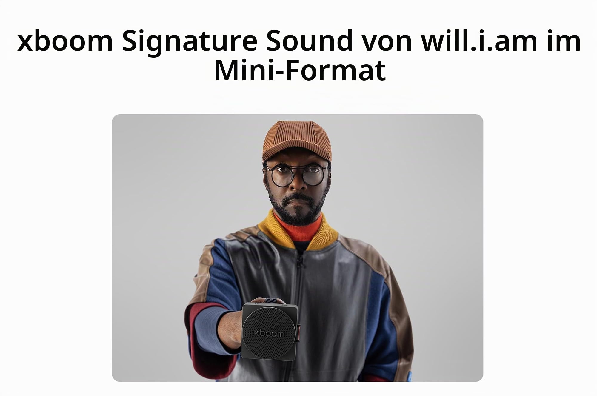 LG xboom Mini by will.i.am, tragbarer Bluetooth-Lautsprecher, praktischer Trageriemen, (5W, Signature Sound, IP67, bis zu 10 Std. Akkulaufzeit), Schwarz