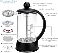 Vista 3 de Easyworkz Eclipse French Press Cafetera de 12 onzas con vidrio de borosilicato
