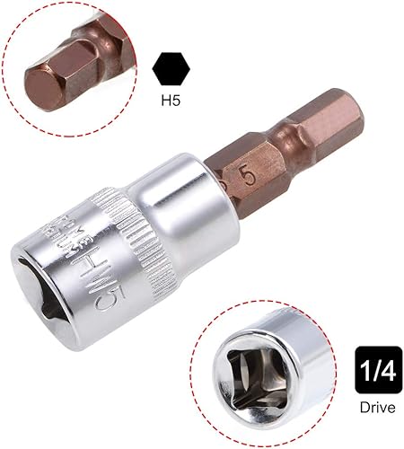 Miniatura 3 de uxcell 2 piezas de 14 de pulgada x H5 (0.197 pulgadas), brocas de acero S2 CR-V sockets 1.496 in de longitud uso con llave de trinquete, barra