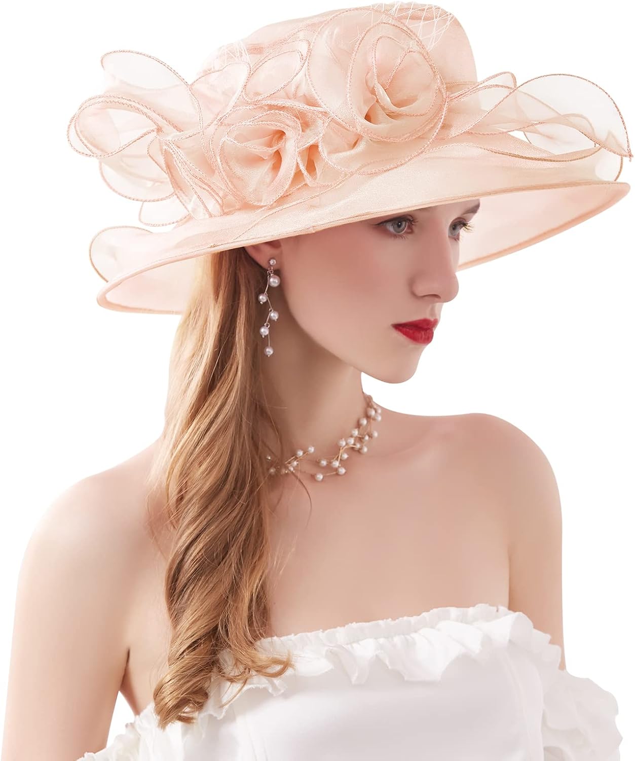 Z&X Organza Church Fascinator Wedding Tea Party Derby Hats for Women Flower Wide Brim Sun Hat