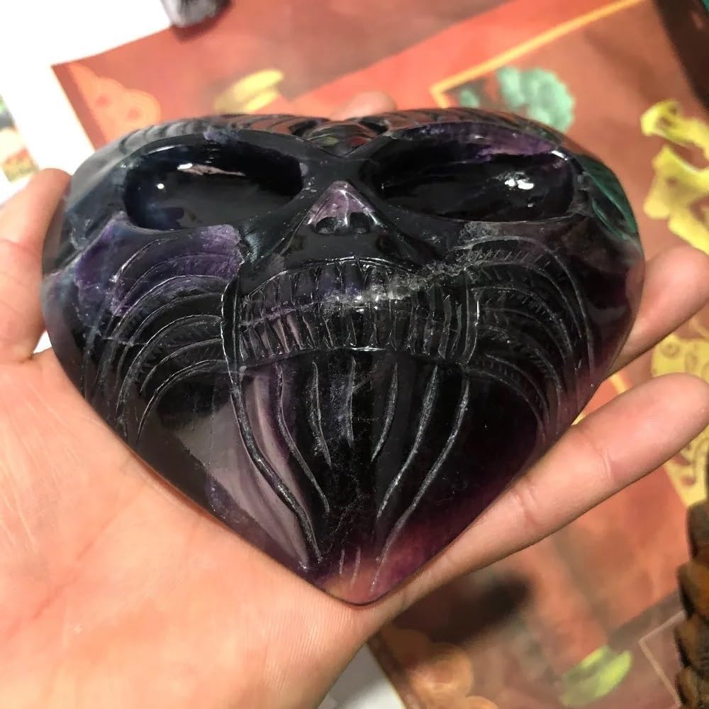 1 Piece Hand Carved Crystal Heart with Skull face Home Decor