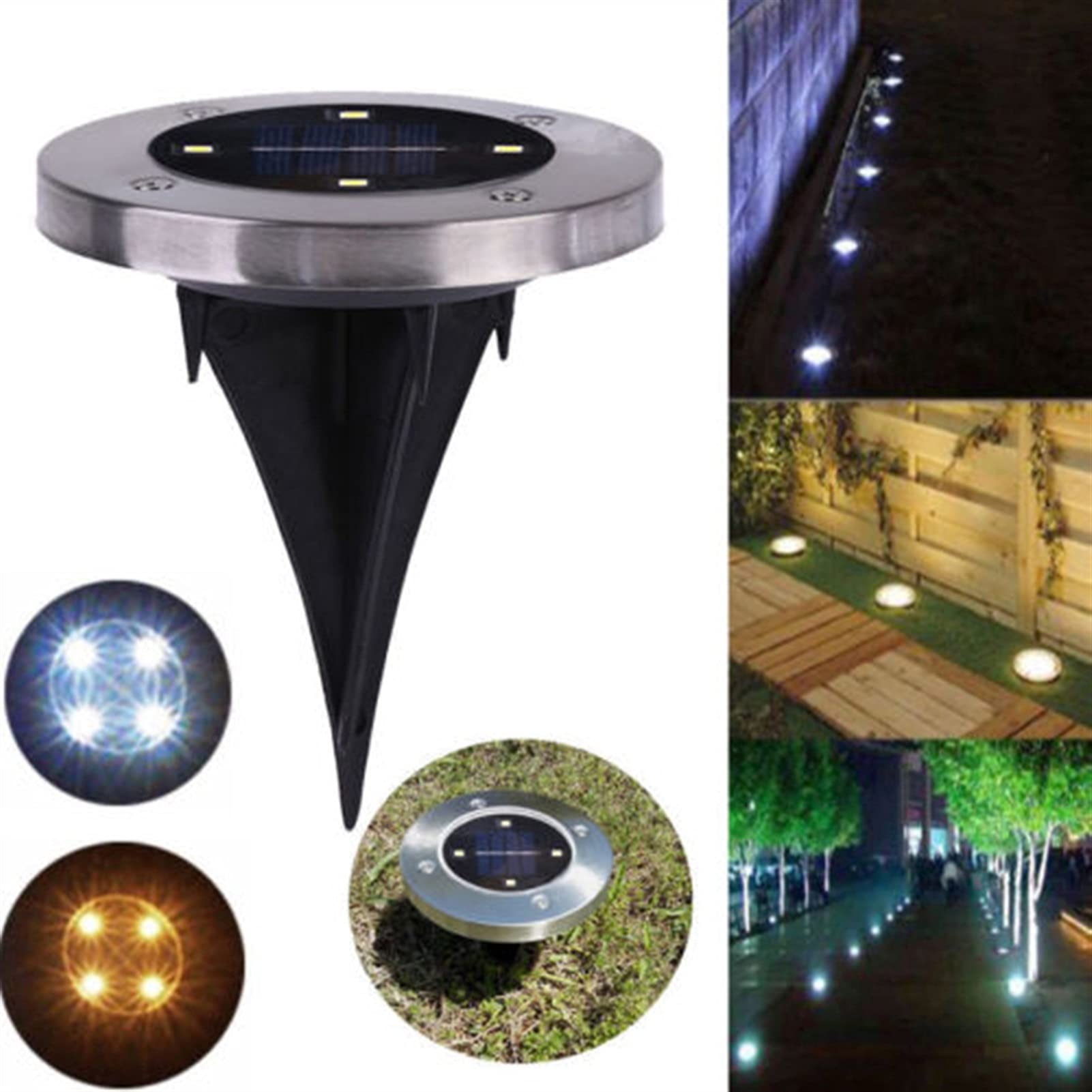 Solar-Bodenleuchten, 4 wasserdichte LED-Bodeneinbauleuchten, Solar-Gartenleuchten, Landschaftsleuchten for Wege, Hof, Deck, Terrasse, Gehweg, 6 Packungen Lampen (Color : Bianco, Size : 6PACK)