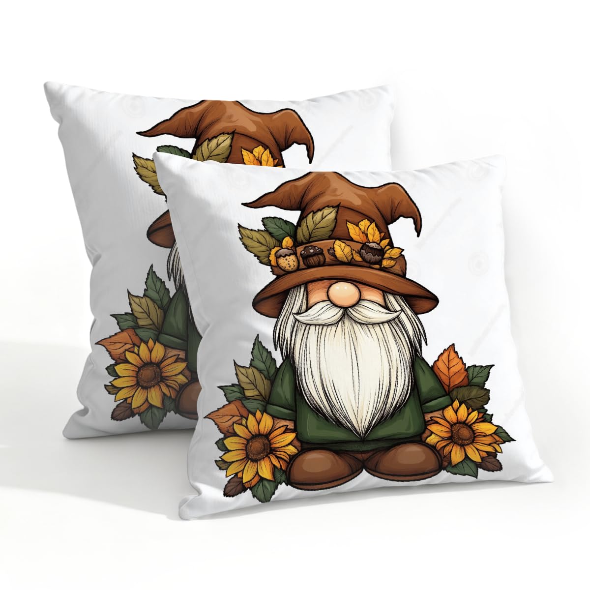 Outdoor Pillow Covers Waterproof Pillowcases 20x20IN Set of 2 Funny Farm Sunflower Gnome Decorative Throw Cushion Case for Couch Sofa Garden Patio Furniture