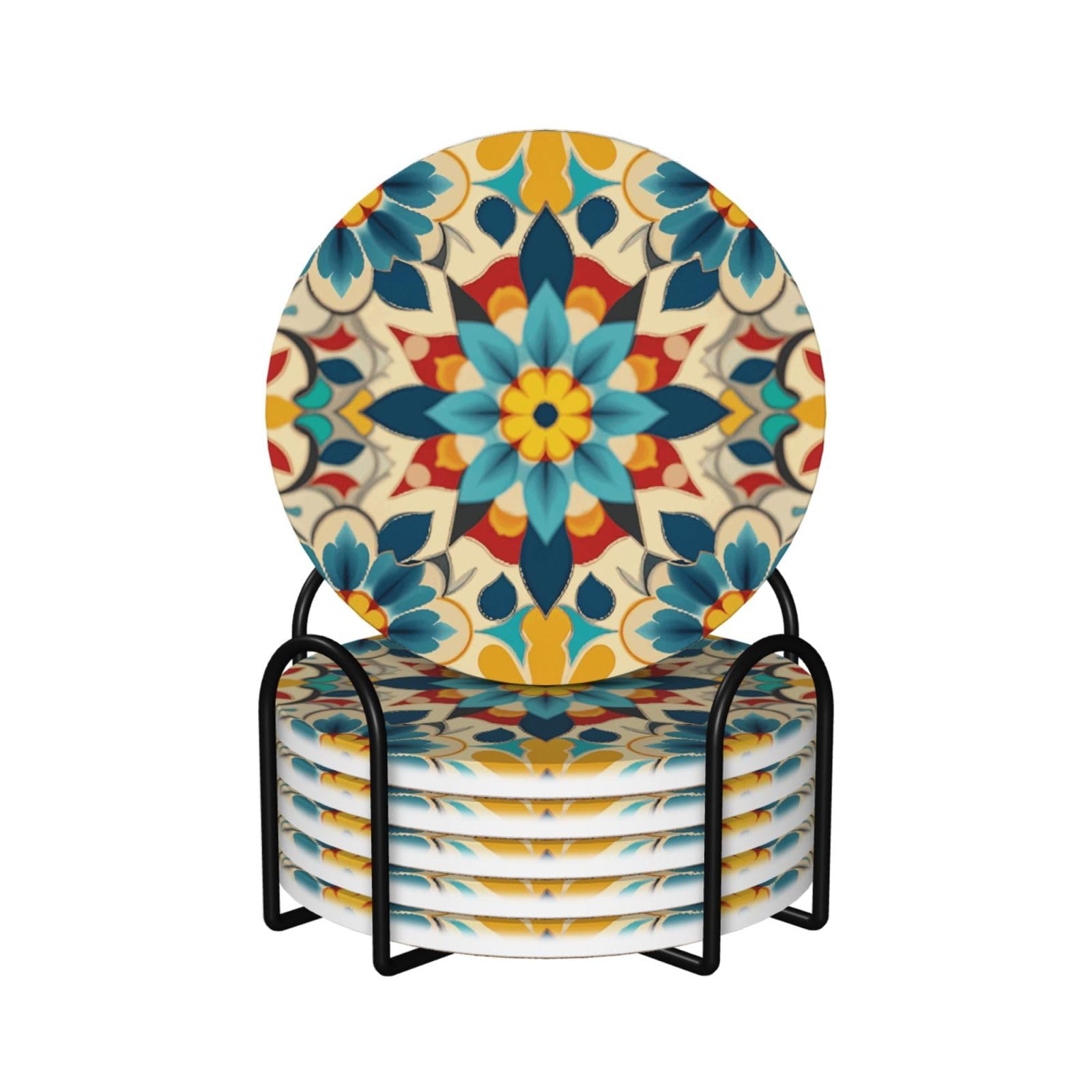 Dessous de verre absorbants céramique liège jaune rigolo avec support table