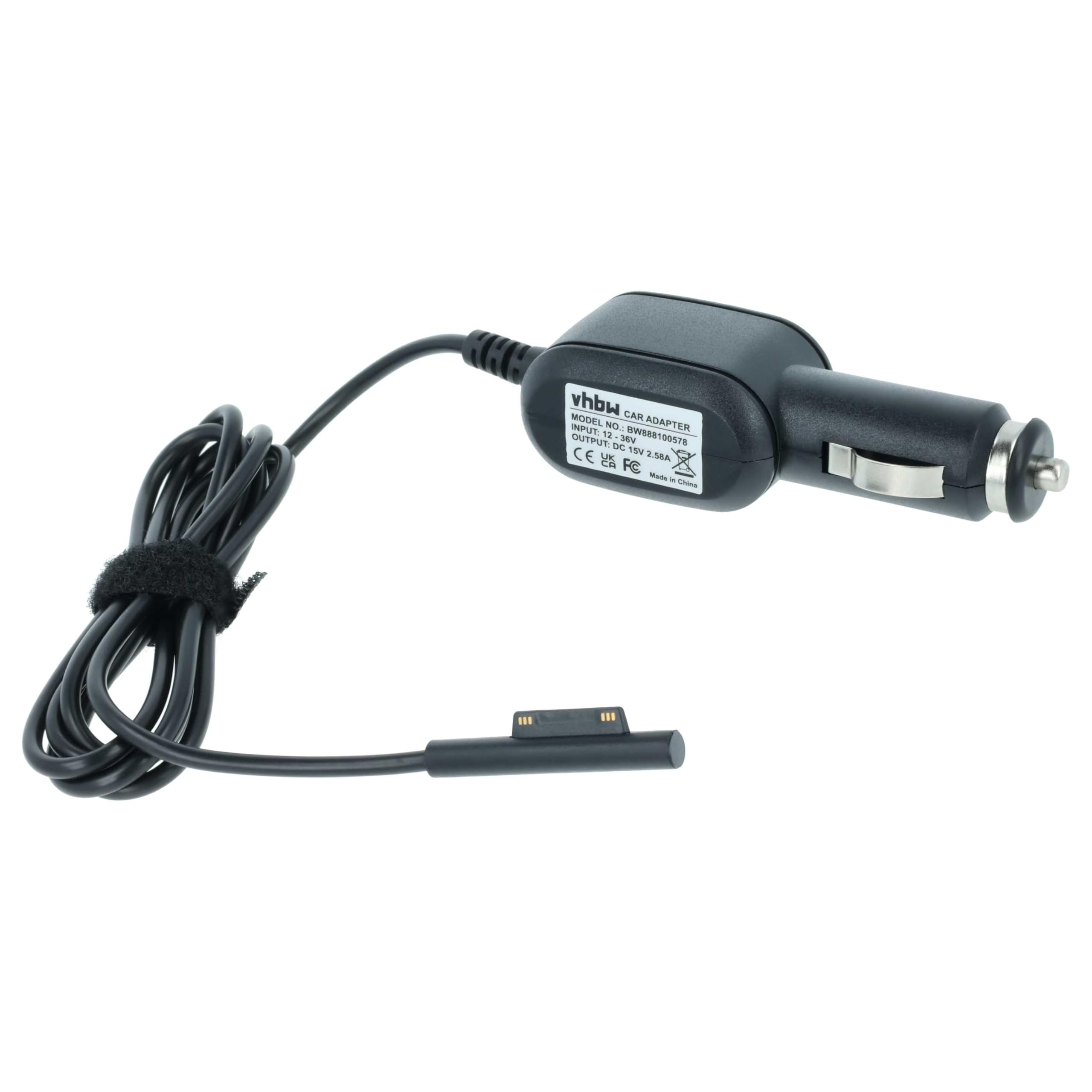 vhbw Chargeur Allume-Cigare Compatible avec Microsoft Surface Pro 4, Pro 5, Pro 3 Ordinateur Portable, Tablette - Chargeur 12V Noir 2.58 A