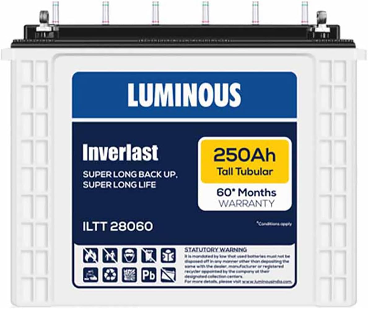 Luminous Inverlast ILTT28060 Tall Tubular Inverter Battery for Home, Office & Shops | 250Ah/12V High-Performance, Durable & Low Maintenance Battery | Easy Installation | 60 Months Warranty