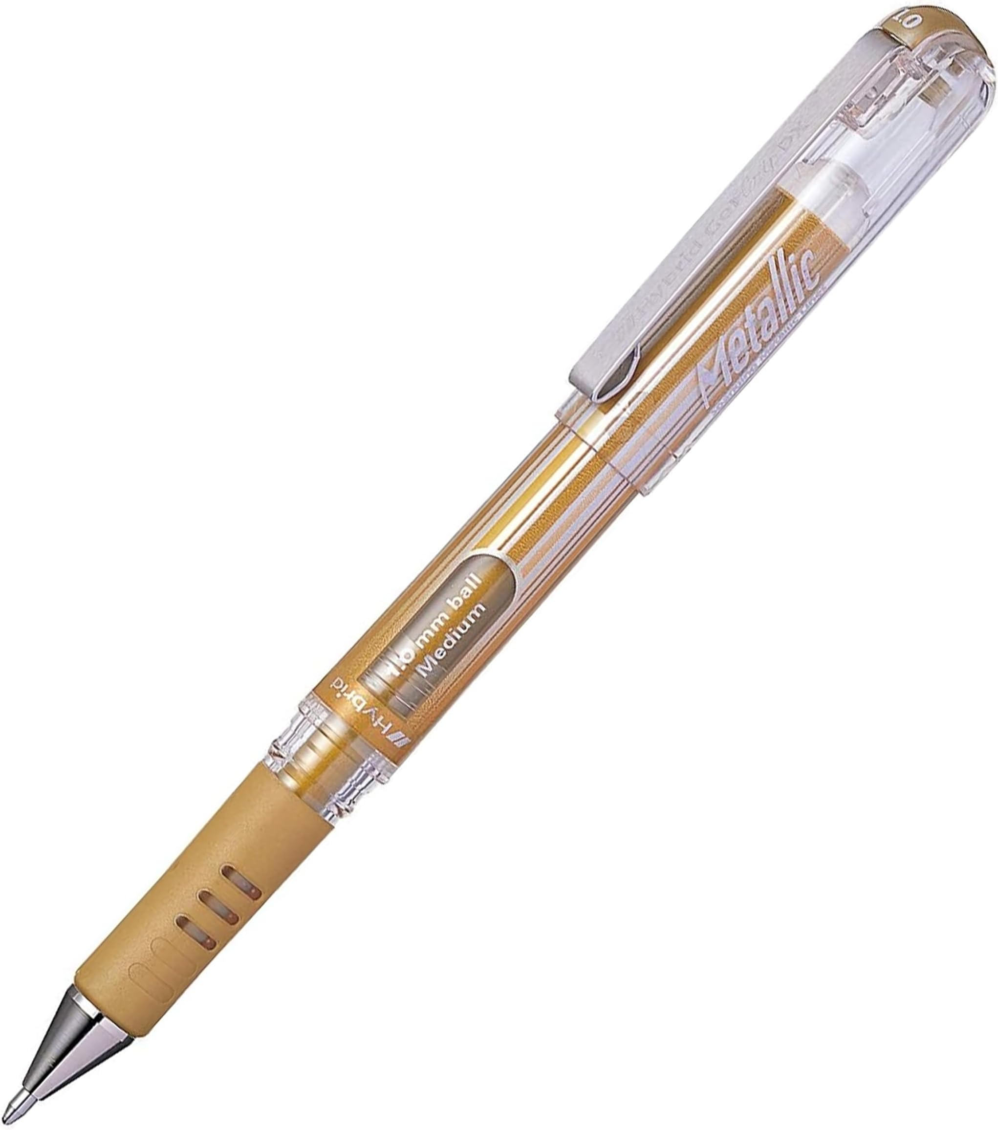 Pentel Hybrid Gel Grip Metallic Rollerball Pen - 1.0mm - Gold Ink - Single