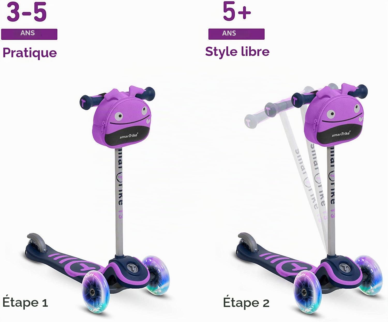 smarTrike Scooter by T3 Enfants Sac avec Roues et Lumineux LED Snack Scooter Roller Enfant de Scooter M