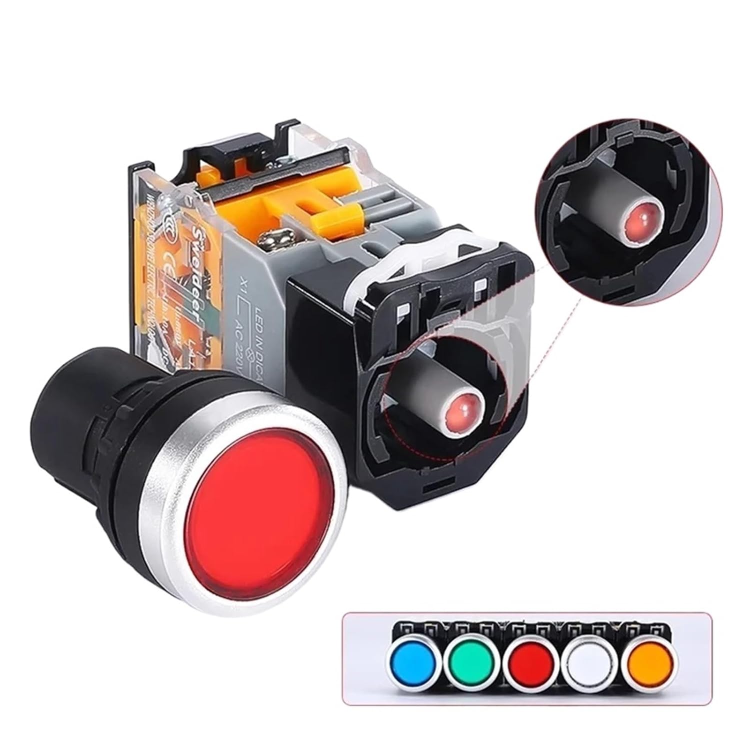 丸型セルフロック式リセット電源ボタンスイッチ 1NO/1NC 瞬時点灯 LEDインジケータ付き 自己回復(LA38-11D Yell